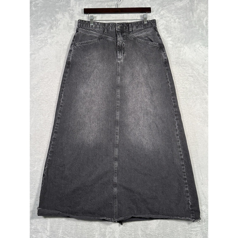 We The Free Skirt Womens 10 Gray Come As You Are Denim Maxi Raw Hem Boho